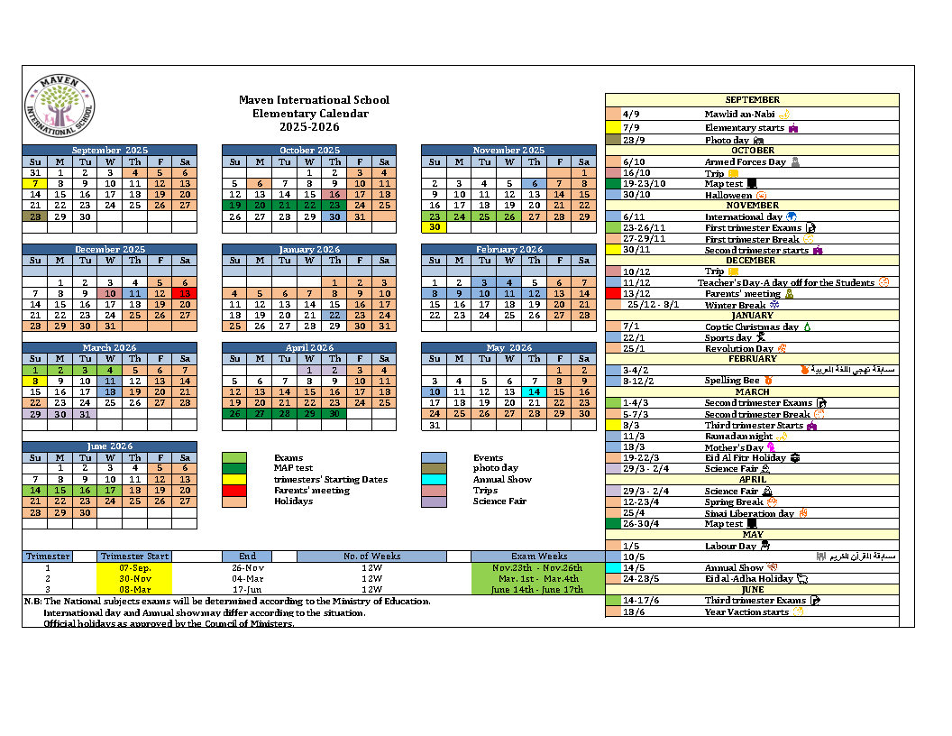 Elementary Calendar